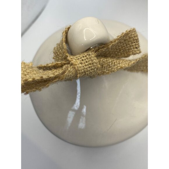 Rae Dunn Ceramic Birdhouse With Burlap Bow & "Rest" Text Blue - Picture 6 of 7